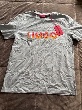 HUGO Light Gray Tee with Flame Logo